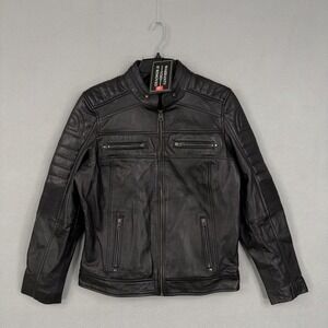 AG Leather Jacket Womens XL Black Real Leather Moto Biker Zip Pockets Racing NWT